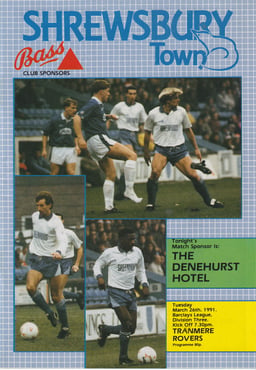 Shrewsbury Town v Tranmere Rovers Match Programme 1991-03-26